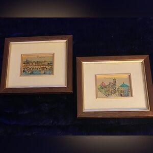 Framed Set of Firenze Cityscape Print - Wood & Gold Frame